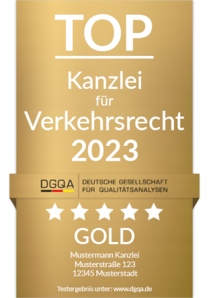 DGQA Deutsche Gesellschaft für Qualitätsanalysen mbH Qualitätssiegel Zertifizierung Gütesiegel Rechtsanwalt Kanzlei verkehrsrecht